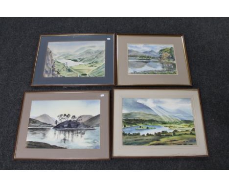 Four late 20th century framed watercolours, rural lake scenes, signed R. Maddison. 
