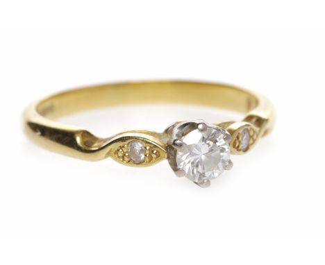 EIGHTEEN CARAT GOLD DIAMOND SOLITAIRE RINGwith a four claw set round brilliant cut diamond of approximately 0.22 carats, on o