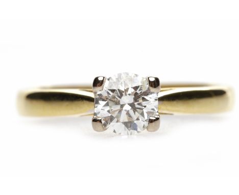 EIGHTEEN CARAT GOLD DIAMOND SOLITAIRE RINGwith a four claw set round brilliant cut diamond of approximately 0.51 carats, size