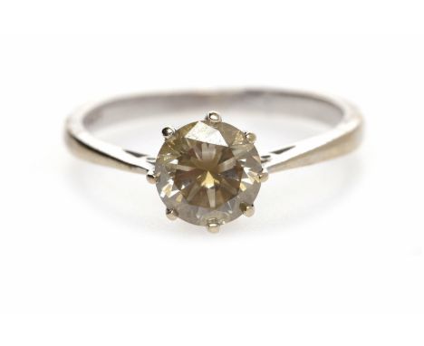 EIGHTEEN CARAT WHITE GOLD DIAMOND SOLITAIRE RINGwith an eight claw set round brilliant cut diamond of approximately 1.10 cara