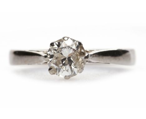 EIGHTEEN CARAT WHITE GOLD DIAMOND SOLITAIRE RINGwith an eight claw set round brilliant cut diamond of approximately 0.51 cara