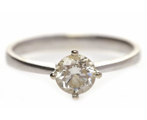 EIGHTEEN CARAT WHITE GOLD DIAMOND SOLITAIRE RINGwith a four claw set round brilliant cut diamond of approximately 0.54 carats