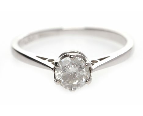 EIGHTEEN CARAT WHITE GOLD DIAMOND SOLITAIRE RINGwith a six claw set round brilliant cut diamond of approximately 0.46 carats,