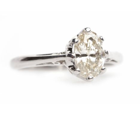 EIGHTEEN CARAT WHITE GOLD DIAMOND SOLITAIRE RINGwith an eight claw set oval diamond of approximately 0.70 carats, size K, 2.8