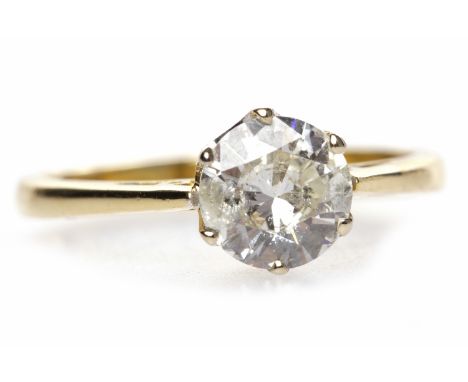 EIGHTEEN CARAT GOLD DIAMOND SOLITAIRE RINGthe six claw set round brilliant cut diamond of approximately 1.02 carats, size J-K