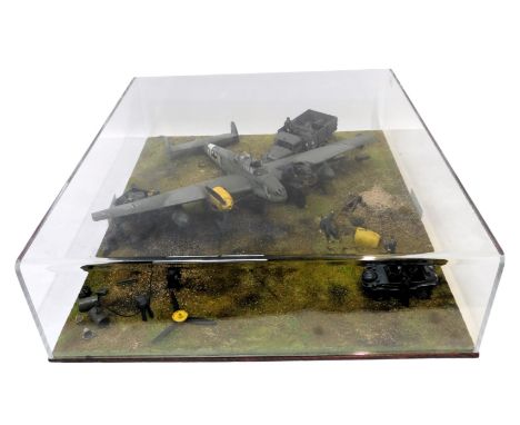 A cased diorama model, of the Messerschmitt ME110, 1-32 scale, in fitted case, 16cm high, 52cm wide, 57cm deep. 