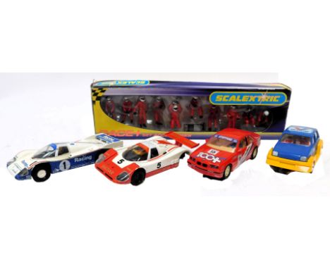 Scalextric slot cars, including Scalextric Porsche 926 Le Mans number 1, Scalextric Jaguar XJR9, Le Mans number 5, Scalextric