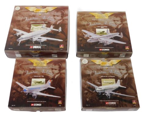 Corgi The Aviation Archive 1:144 scale Frontier Airlines diecast, including Douglas DC3 Air Atlantique 47107, Douglas DC3-KLM