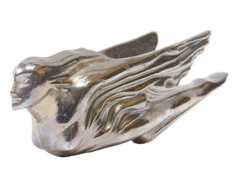 A chromed Cadillac Flying Goddess car mascot, on base, 11cm high, (A/F)