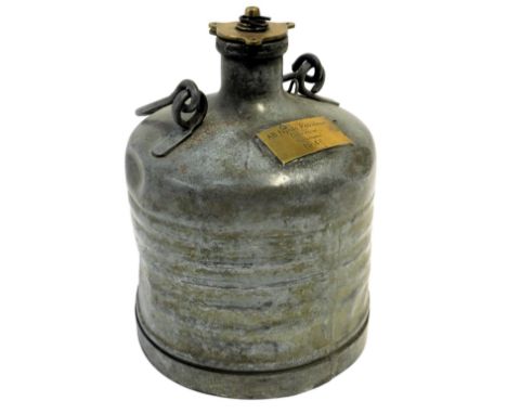 A galvanised metal AB Nynas Petroleum vessel, No.46, with ring handle and brass stopper, 30cm high. 
