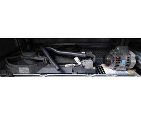 Jaguar spares, including Jaguar fan assembly and a Jaguar Denso alternator from an X Type. (1 shelf)