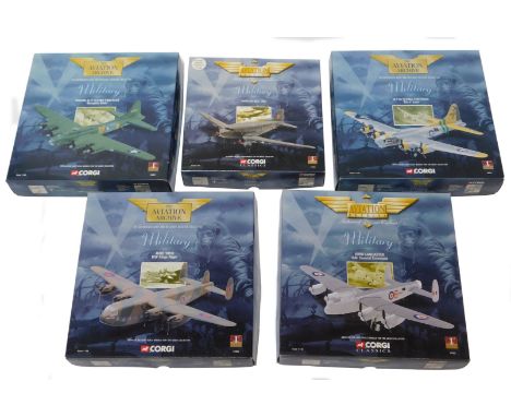 Corgi The Aviation Archive 1:144 scale military diecast, including Douglas DC3-RAF 47106, Boeing B17G Flying Fortress Bit O' 
