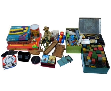 Various toys, games and puzzles, including 64 piece large puzzle, Bakelite View Master viewer, salt dough figures, various do