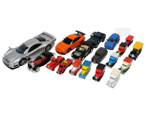 Maisto, Matchbox and other play worn diecast, including Maisto Mercedes CLK GTR, 1935 Duesenberg SSJ, Budgie Models London ta