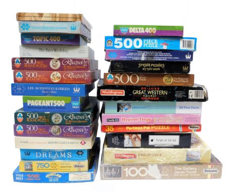 Various jigsaws, to include Waddingtons, Arrow Gaines, wooden puzzle, Jubilee, Falcon and others. (2 boxes) 
