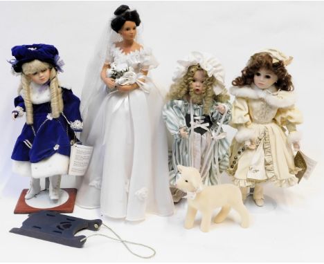 The Ashton Drake Galleries and other porcelain headed dolls, including Little Bo Peep and Her Sheep, White Roses, Franklin He