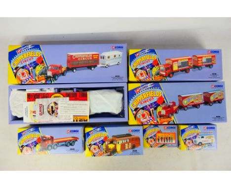 Corgi - Unsold Shop Stock - 7 x 1:50 scale diecast vehicles from the Chipperfield Circus series to include #97885 Scammell Hi