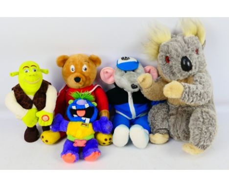 Merrythought - Petalcraft - Zugly - A group of soft toys, a Merrythought Koala, Superted, Roland Rat, a Zugly and Shrek. They