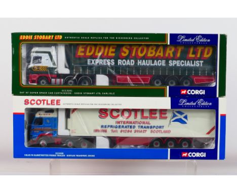 Corgi - A pair of 1:50 Scale vehicles to include #CC12420 Volvo FH Globetrotter Fridge Trailer - Scotlee Transport and #CC132