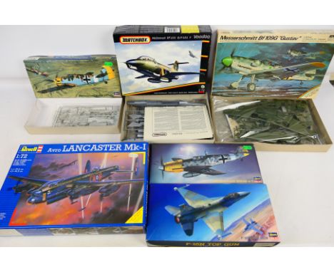 Revell - Hasegawa - Matchbox - Six boxed plastic military aircraft model kits in 1:72 scale. Lot includes Revell #04328 Avro 