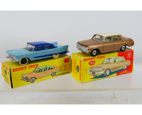 Dinky - A pair of diecast Dinky vehicles to include #196 Holden Special Sedan and 178 Plymouth Plaza. Items show signs of lig