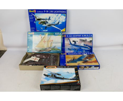 Revell - Matchbox - Five boxed factory sealed plastic model kits in various scales. Lot includes Matchbox #40409 1:72 scale D