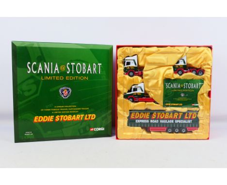 Corgi - A boxed #CC99155 1:50 Scale Scania @ Stobart set containing Scania T Cab, Scania Topline, Scania 4 Series and Curtain