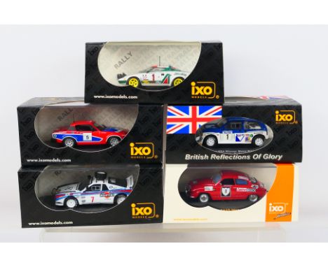 IXO - Five boxed 1:43 scale diecast model Rally Cars from IXO. Lot includes IXORAC063 Lancia 037 Rally Evo #7 Safari Rally 19