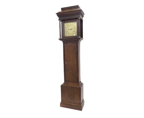 Oak thirty hour longcase clock, the 11" square brass dial signed Henry Payton, Bromsgrove to the engraved centre above a cale