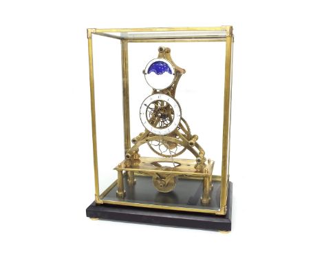 Contemporary reproduction single fusee skeleton clock, the 3.75" chapter ring signed Franz Denk, in Wien enclosing a skeleton