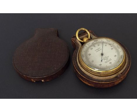 Short & Mason brass cased pocket barometer, cased