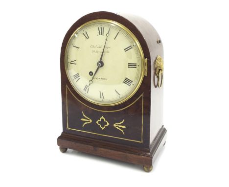 English mahogany single fusee bracket clock, signed on the back plate and 6" cream dial Charles Jonathan Cope, 38 Berres St. 