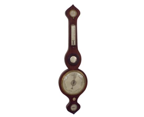 Rosewood five glass onion top banjo barometer, 8" silvered dial, 37.5" high