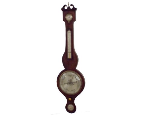 Rosewood four glass banjo barometer, 8" circular silvered dial, 38" high