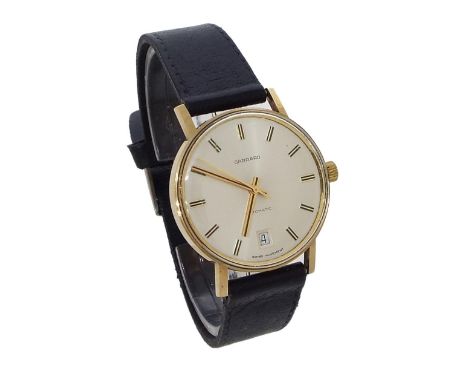 Garrard automatic 9ct gentleman's wristwatch, London 1977, circular silvered dial with baton markers, sweep centre seconds an