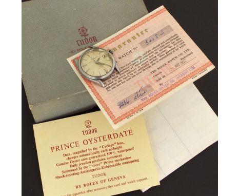Tudor Prince Oysterdate Rotor Self-Winding stainless steel gentleman's wristwatch head, ref. 7966, ser. no. 342814, the silve