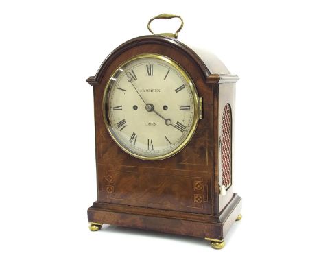 English mahogany double fusee bracket clock, the movement with pull repeat, the 7" silvered dial signed J.W. Britten, London,
