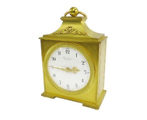 Contemporary gilt metal pendule de officer style bracket clock, the 3.75" dial signed Hour Lavigne, a Paris within a stepped 