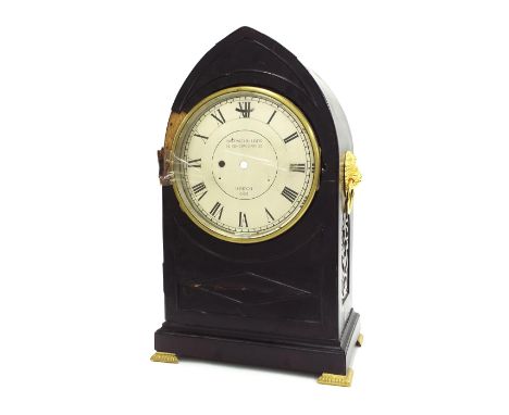 English ebonised single fusee bracket clock in need of restoration, the 7.25" silvered dial signed Barraud & Lunds, 14 Bishop