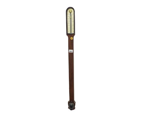 Contemporary slender mahogany stick barometer, the silvered rounded arched scale signed Rosetti, London