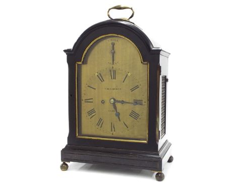 English ebonised double fusee bracket clock, the movement striking on a bell signed Whitehurst, Derby, 1837 and no. 5312, the