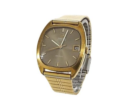 Omega De Ville automatic gold plated gentleman's wristwatch, circa 1970, the champagne dial with baton markers, sweep centre 