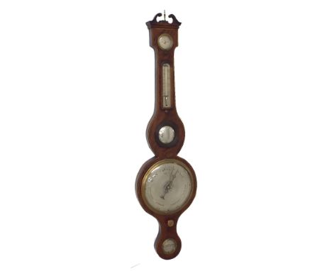 Mahogany inlaid five glass banjo barometer signed C. Vago, London, with 8" silvered dial, 39" high