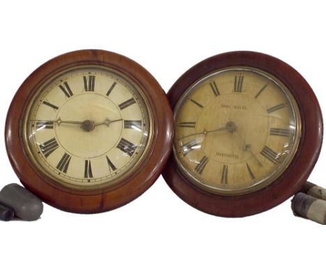 Black Forest postman alarm double weight wall clock, the 9" painted wooden dial with Roman numerals signed John Wilde, Monmou