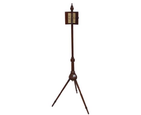 Unusual mahogany barometer stand, the paper scale with a mercury tube upon a cylindrical column with slender barrel turned tr