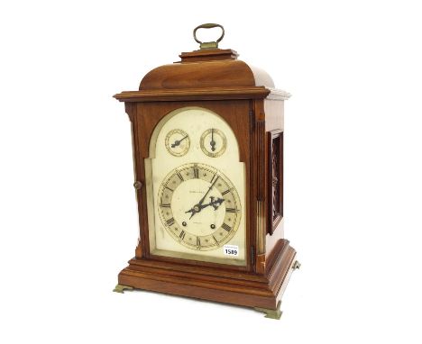 Mahogany two train bracket clock, the W&H movement striking on two gongs, the 8" silvered arched dial signed Edward & Sons, G