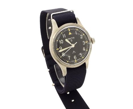 Smiths W10 stainless steel Military issue gentleman's wristwatch, the circular black dial with white Arabic numerals and cent