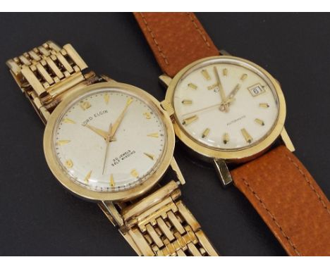 Lord Elgin 10k automatic gentleman's wristwatch, circular dial with Arabic quarter numerals, sweep centre seconds and Dauphin