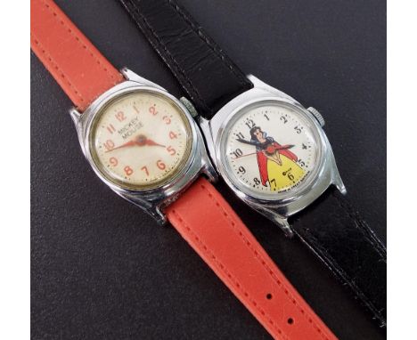 Timex Mickey Mouse novelty stainless steel lady's wristwatch; together with a Timex novelty Snow White stainless steel lady's