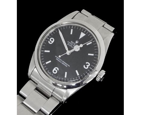 Rolex Oyster Perpetual Explorer stainless steel gentleman's bracelet watch, ref. 1016, ser. no. 15874xxx, circa 1967, the bla